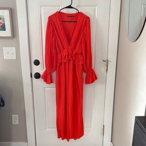 Nasty Gal Red/Orange Pleated Dress